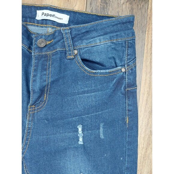 Paper Cocoon Junior Womens Jeans Size 3 Skinny Denim Blue Mid Rise Distressed - Picture 3 of 16